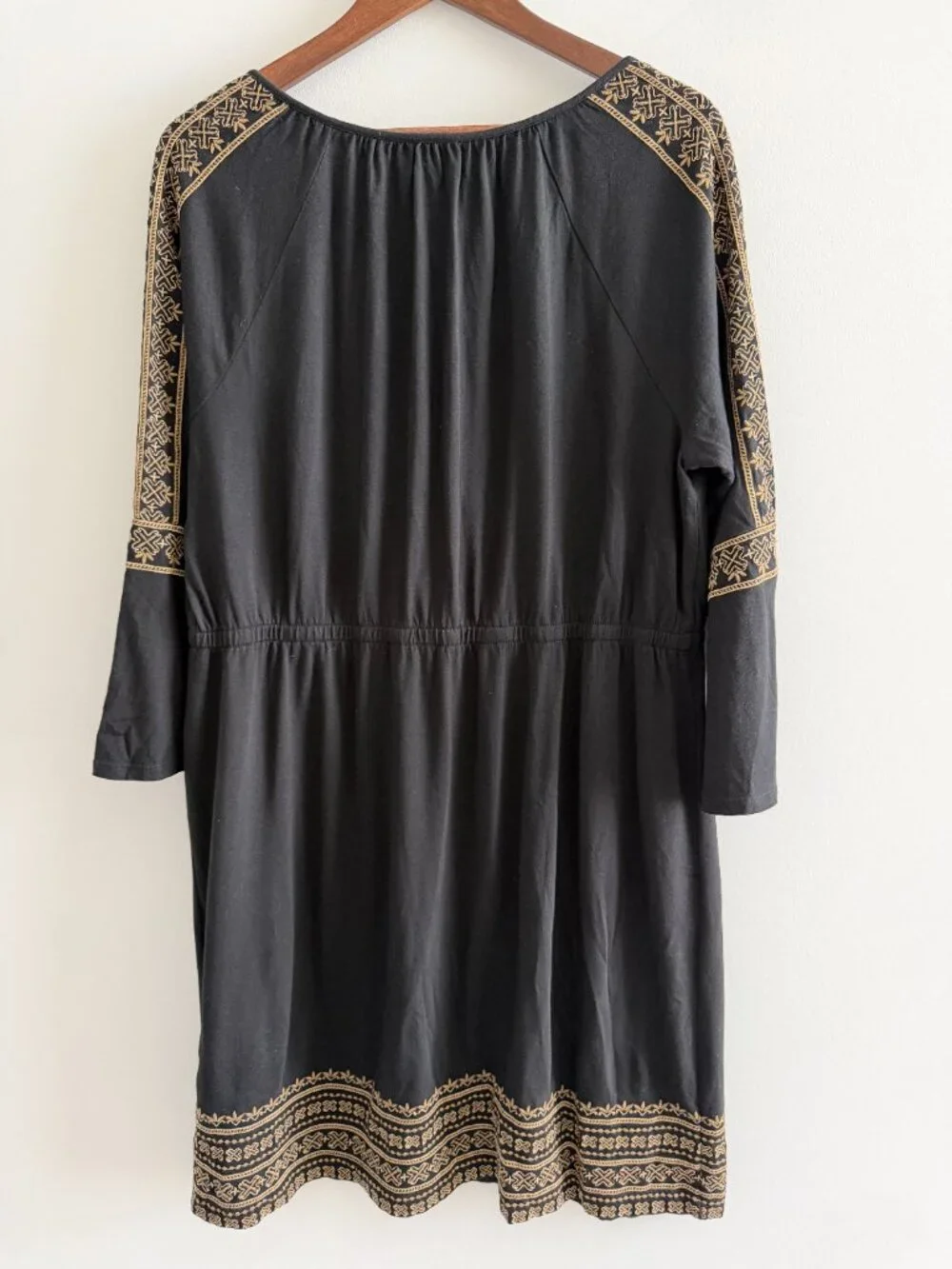 J. Jill Embroidered Peasant Tunic Dress Black Gold Boho Shift Large - Picture 3 of 12